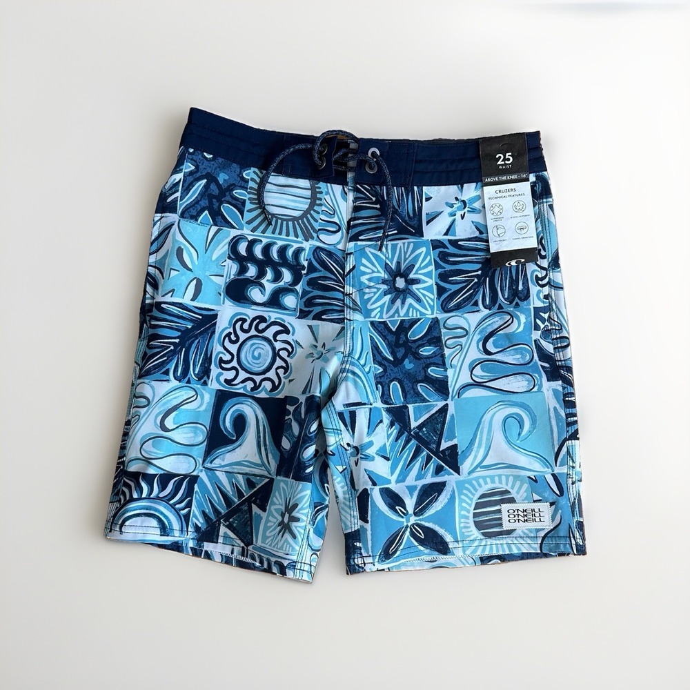 O'Neill Cruzers Men's Board Shorts Size 25 Blue Floral Drawstring Stretch Surf